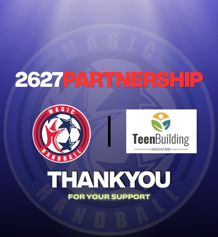 Thank-you graphic showing 2627 Partnership with Magic Handball and TeenBuilding Education logos, thanking supporters.